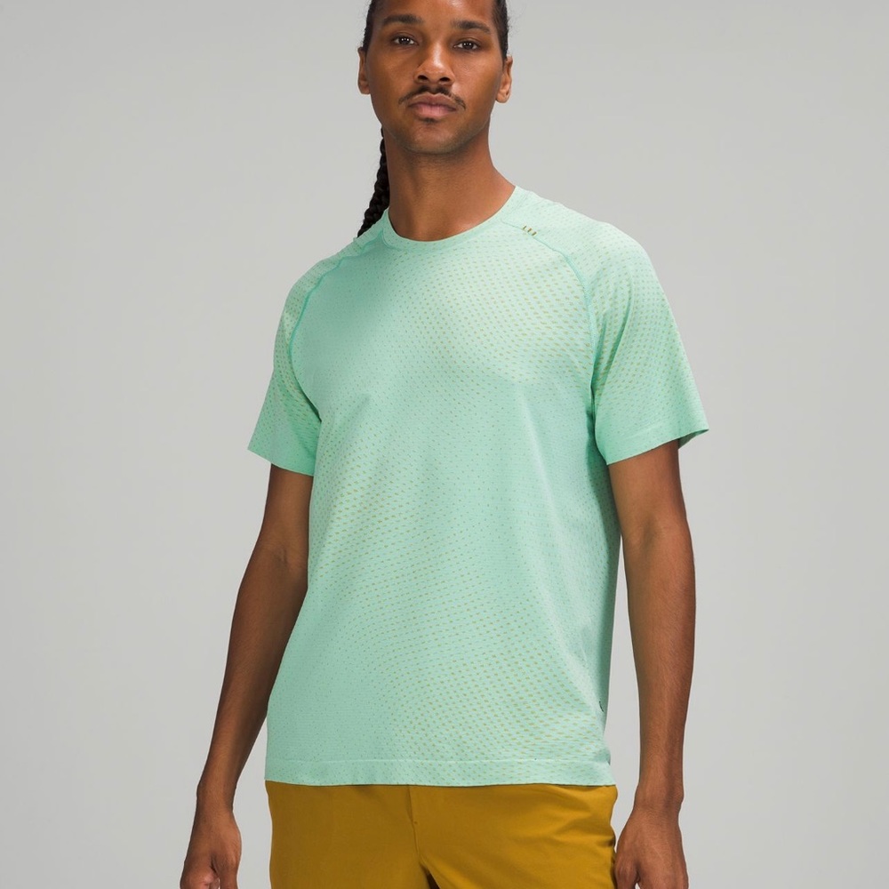 lululemon men’s wild spice/gold mint metal vent tech 2.0 short sleeve shirt